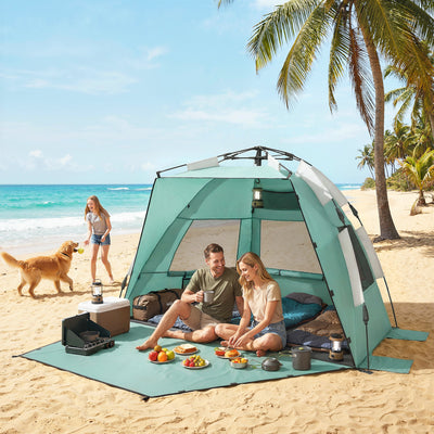 Pop Up Beach Tent for Quick Sun and Wind Protection with Mesh Windows Green Outsunny