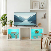 TV Unit with LED Lights and Flexible Storage for Organised Living Room Media White AOSOM