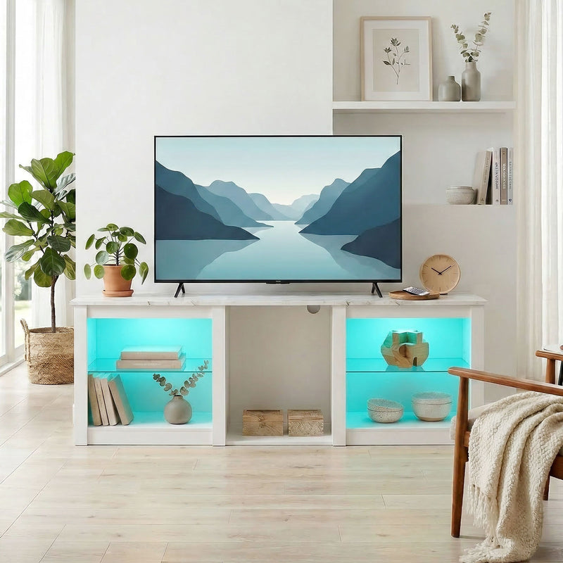 TV Unit with LED Lights and Flexible Storage for Organised Living Room Media White AOSOM