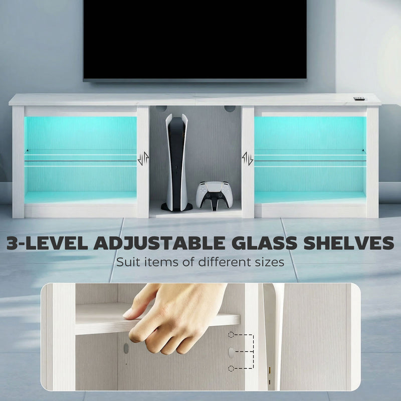 TV Unit with LED Lights and Flexible Storage for Organised Living Room Media White AOSOM