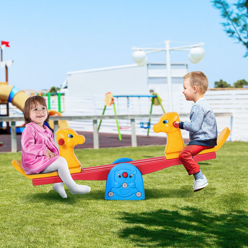 HOMCOM Kids Seesaw Teeter Totter 2 Seats with Easy-Grip Handles, Indoor Outdoor Living Room Playroom Garden, for 1-4 years old