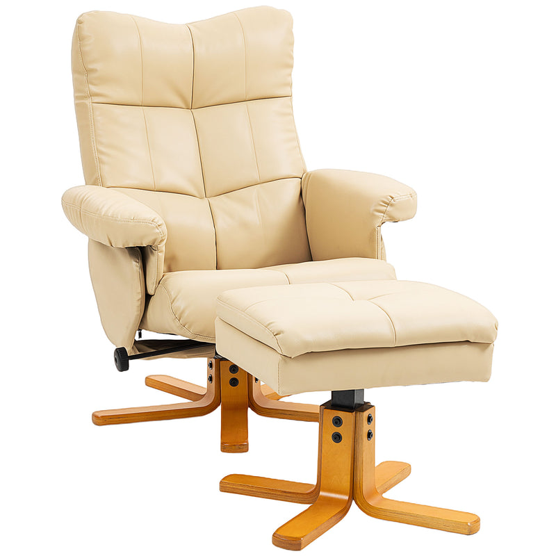 PU Leather Swivel Recliner Chair with Footstool and Storage for Lounge Comfort, Beige