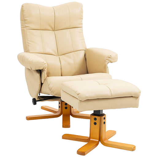 PU Leather Swivel Recliner Chair with Footstool and Storage for Lounge Comfort, Beige
