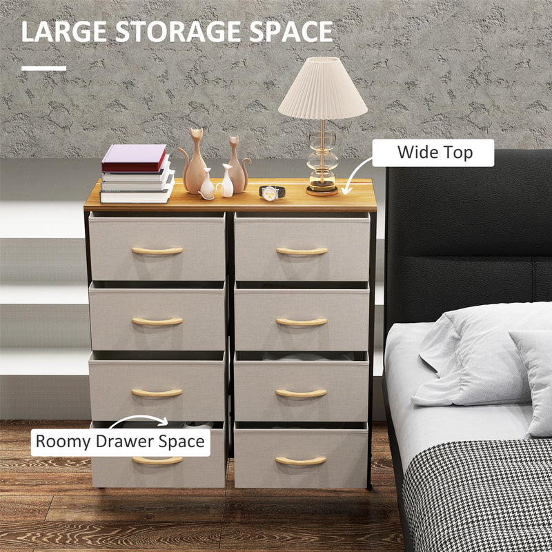Cream White 8 Drawer Fabric Chest of Drawers with Wooden Top for Bedroom and Nursery by HOMCOM