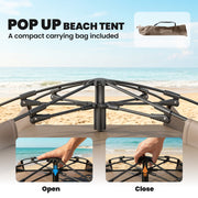 Pop Up Beach Tent for Quick Sun Shelter with Mesh Windows and Carry Bag Brown Outsunny