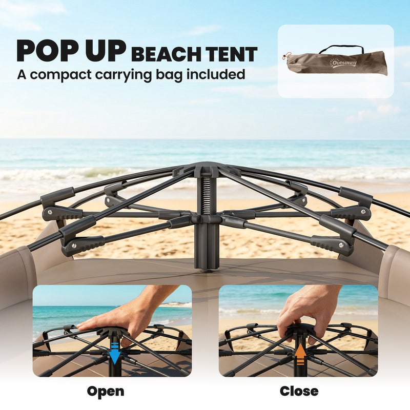 Pop Up Beach Tent for Quick Sun Shelter with Mesh Windows and Carry Bag Brown Outsunny