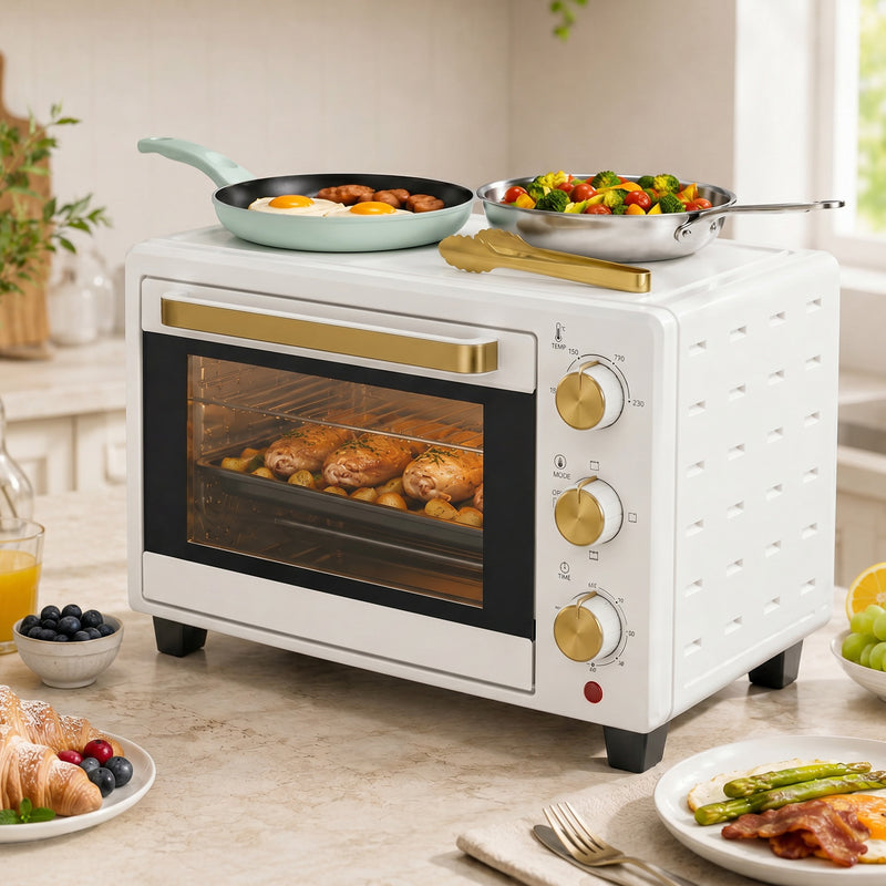 Compact Countertop Mini Oven for Small Kitchens with Easy Clean Tray White