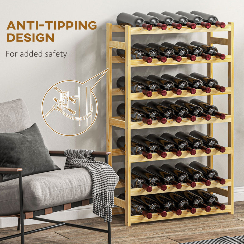 42 Bottle Wooden Wine Rack Freestanding Storage Organiser for Home Bar Natural Finish