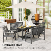 Wooden 6 Seater Garden Dining Set with Armchairs and Table for Patio Dining, Grey
