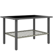 Outdoor Rattan Coffee Table with Tempered Glass Top and Storage Shelf for Patio Balcony Mixed Grey by Outsunny