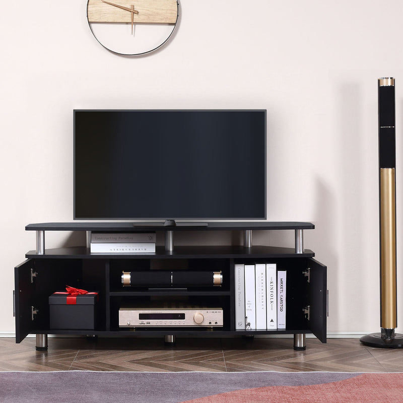 Black TV Unit For TVs Up To 55 Inches With Storage Shelves And Cupboard For Living Room