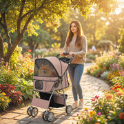 Foldable Pet Stroller With 360 Degree Wheels And Reflective Strips For Dogs And Cats Brown AOSOM