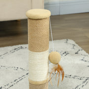 Brown Cat Scratching Post 47cm with Jute Sisal Rope and Hanging Toy Ball by PawHut