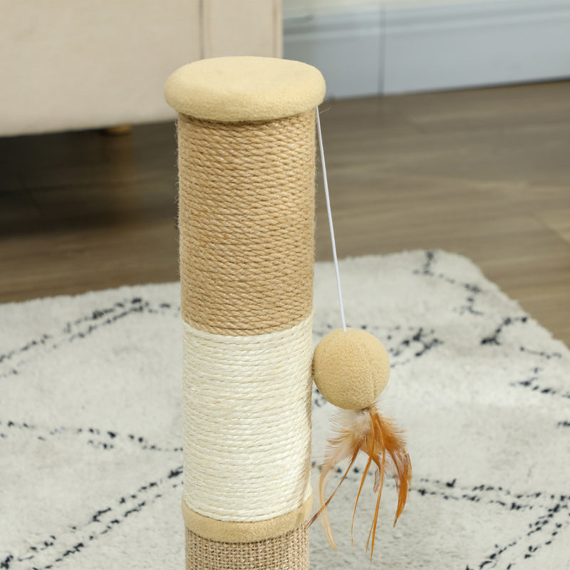 Brown Cat Scratching Post 47cm with Jute Sisal Rope and Hanging Toy Ball by PawHut