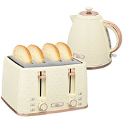 1.7L Fast Boil Kettle And 4 Slice Toaster Set With Browning Control And Crumb Tray Beige