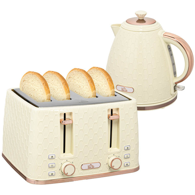 1.7L Fast Boil Kettle And 4 Slice Toaster Set With Browning Control And Crumb Tray Beige