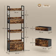 Industrial Style Bookcase With 4 Open Shelves And 3 Storage Drawers For Home Office Brown Black