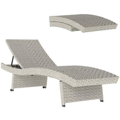 Grey Rattan Folding Sun Lounger With Adjustable Backrest and Wheels by Outsunny