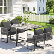 Cube Patio Dining Set for Small Patios with Space Saving Chairs and Cushions, Black Grey