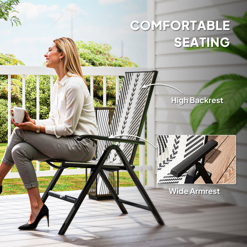 Black Rattan Reclining Garden Chairs Set Weather Resistant and Adjustable by Outsunny