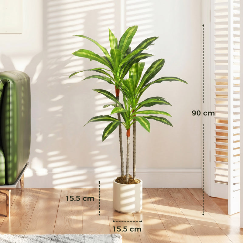 Artificial Dracaena Trees Set of 2 for Easy Maintenance Indoor Greenery with White Planters Green