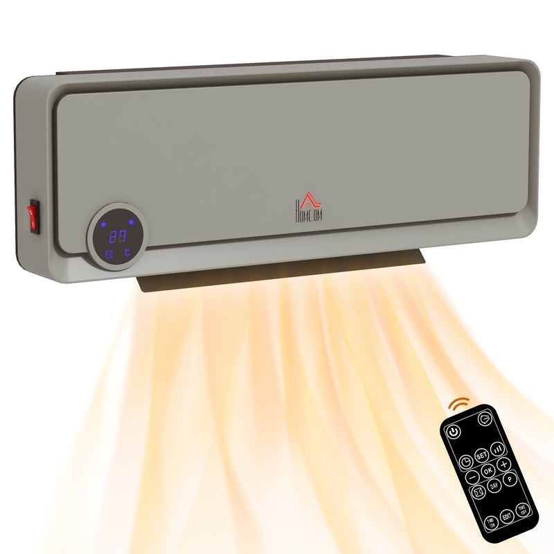 Wall Mounted Electric Heater with Timer and Remote Control for Home or Office Grey