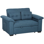 Blue 2 Seater Click Clack Sofa Bed with Side Pockets and Pillows by HOMCOM