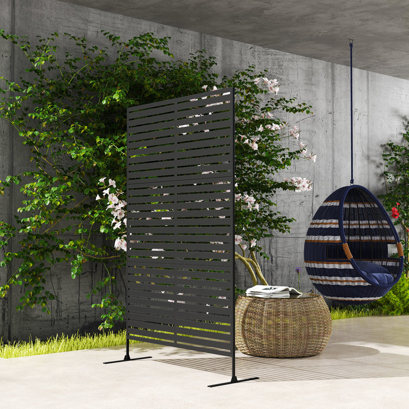 Black Metal Outdoor Privacy Screen With Feet for Dividing Garden or Patio Space with Trellis Support