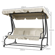 Cream Convertible 3 Seater Swing Chair Bed for Garden and Patio by Outsunny