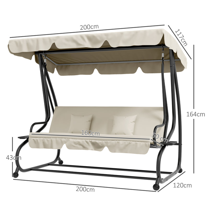 Cream Convertible 3 Seater Swing Chair Bed for Garden and Patio by Outsunny