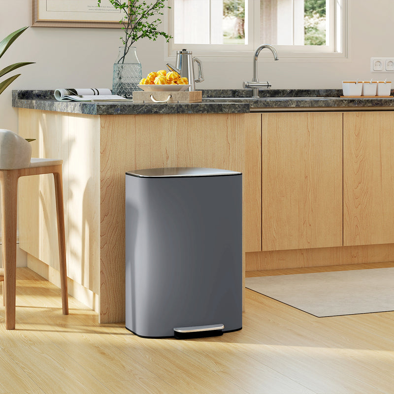 50L Pedal Bin with Soft Close Lid and Removable Inner Bucket for Kitchen or Office Grey