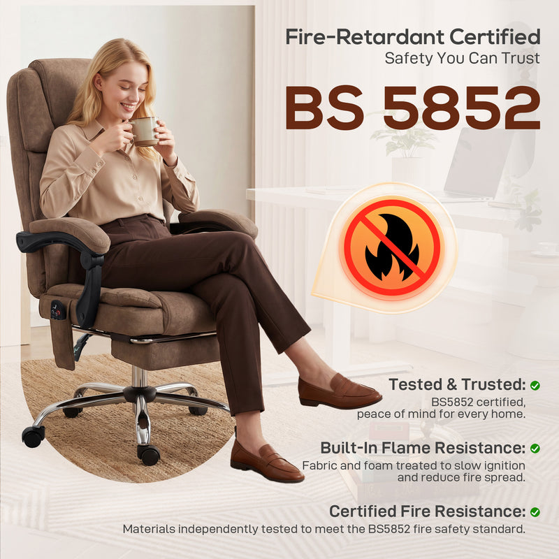 Massage Office Chair with Heated Lumbar Support and Reclining Footrest for Home Office Brown