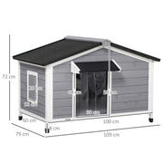 Wooden Dog Kennel for Medium Dogs Raised Outdoor Shelter Weatherproof Design Grey
