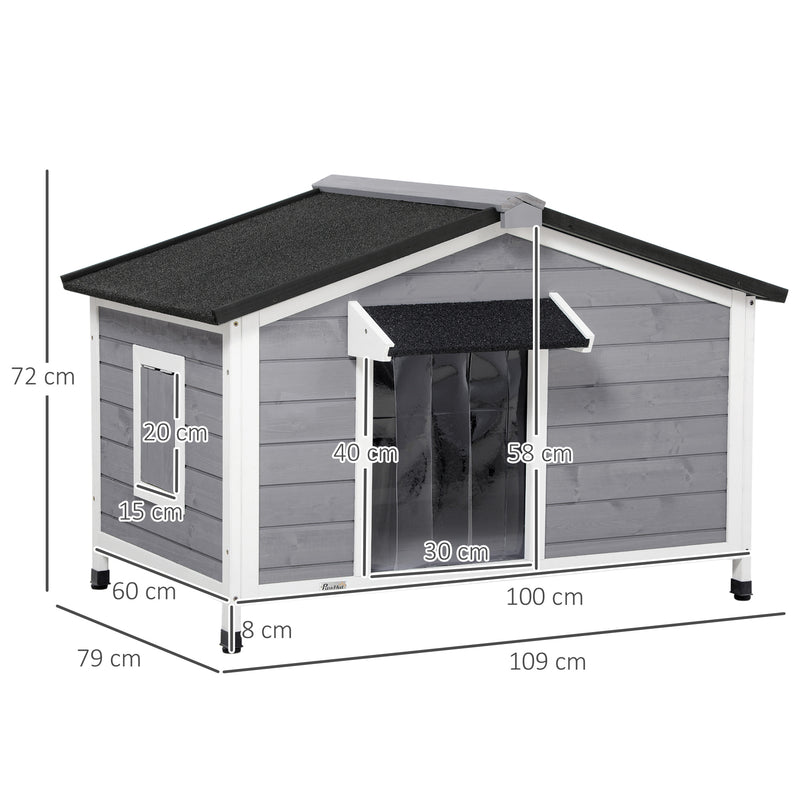 Wooden Dog Kennel for Medium Dogs Raised Outdoor Shelter Weatherproof Design Grey