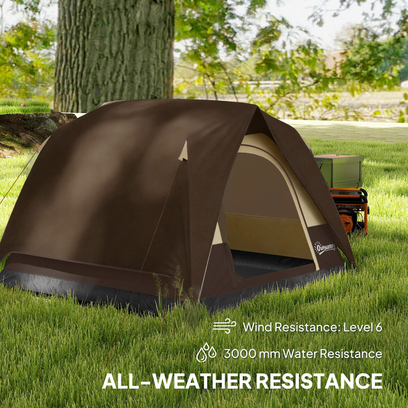 Dome Camping Tent for 3 People Quick Setup Waterproof Shelter with Carry Bag Brown Khaki