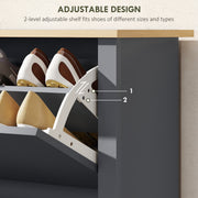 Charcoal Grey Slim Shoe Cabinet For Hallway - 2 Flip Doors Stores Up To 12 Pairs With Adjustable Shelves, 72x26x80cm Homcom