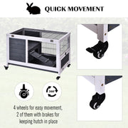 Indoor Wooden Rabbit Hutch with Lift Top for Guinea Pigs and Small Pets, Grey and White