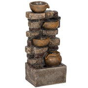 Garden Water Fountain with Calming Cascading Tiers and LED Lights for Relaxing Evenings Rustic Brown Outsunny