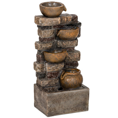 Garden Water Fountain with Calming Cascading Tiers and LED Lights for Relaxing Evenings Rustic Brown Outsunny