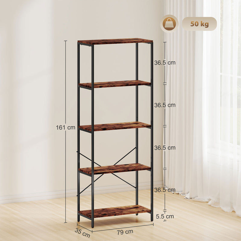 5 Tier Industrial Bookcase With Metal Frame For Home Or Office Storage Rustic Brown And Black