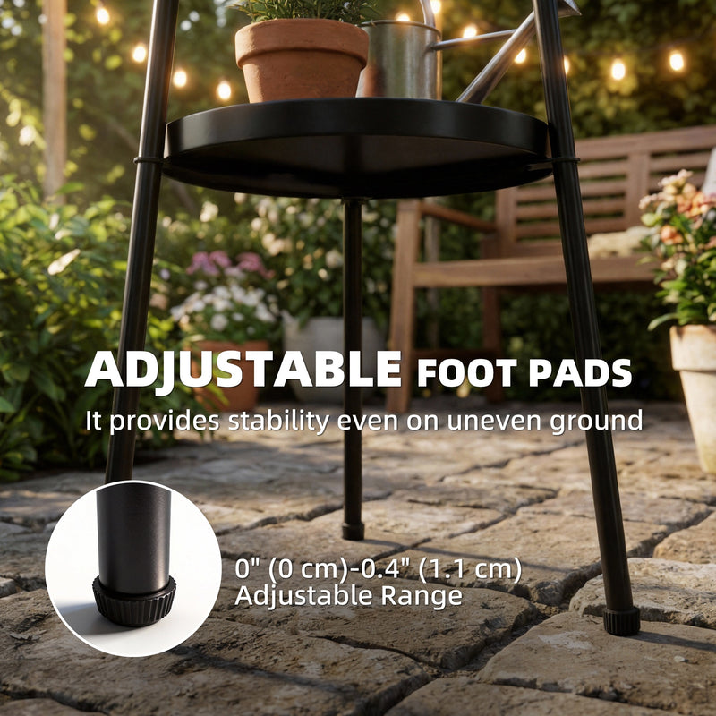 Small Two Tier Garden Side Table for Balconies and Patios with Adjustable Feet Black Outsunny