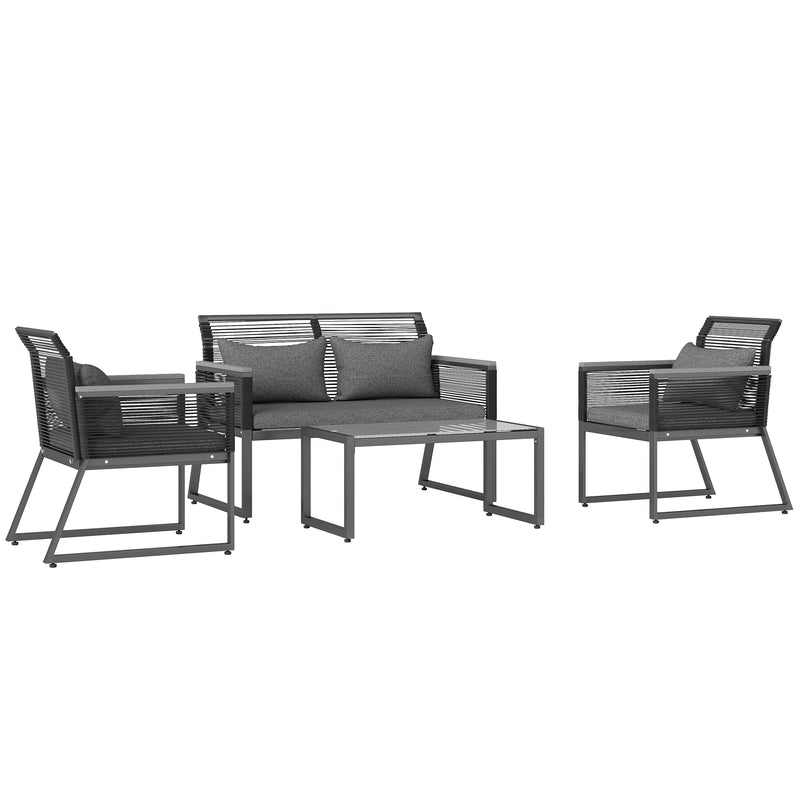 4 Seater Rattan Garden Furniture Set in Charcoal Grey by Outsunny