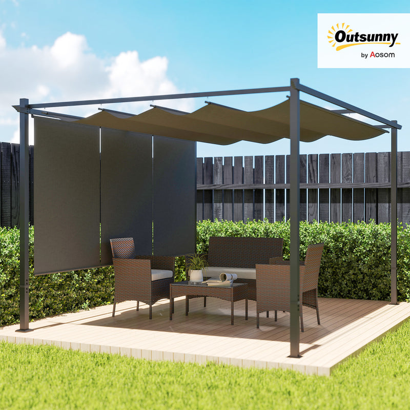 Grey 3 x 4m Metal Pergola with Retractable Canopy and UPF30+ Roller Shade by Outsunny