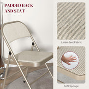 Folding Chairs Set of 4 for Extra Comfortable Seating and Easy Storage Beige AOSOM