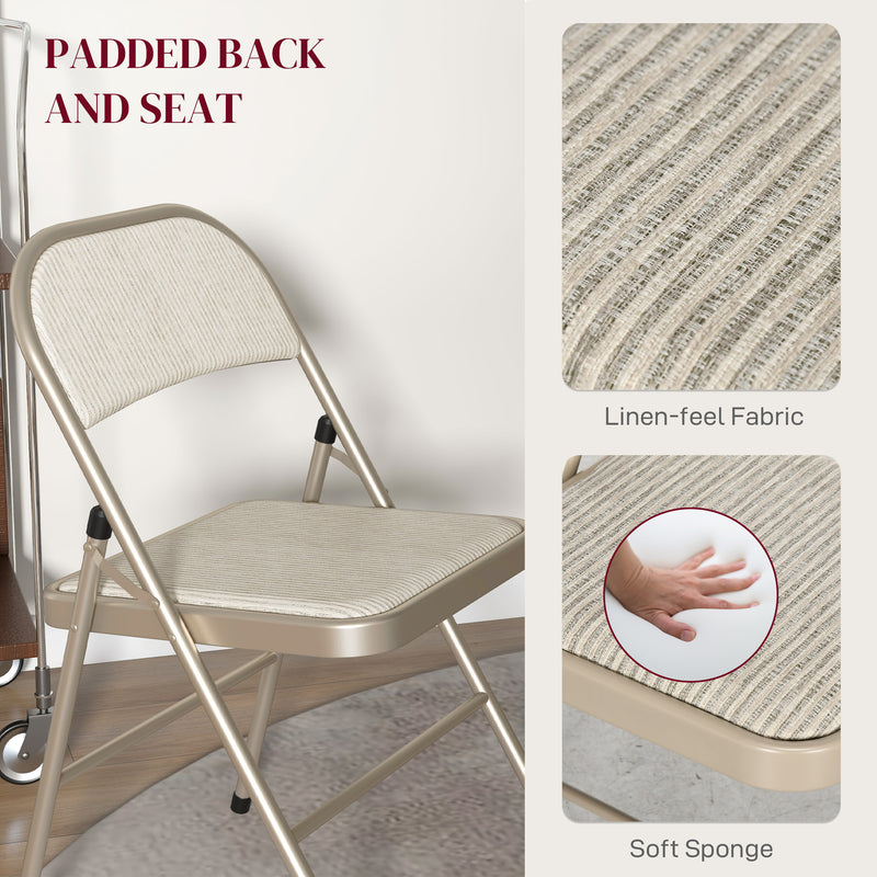 Folding Chairs Set of 4 for Extra Comfortable Seating and Easy Storage Beige AOSOM