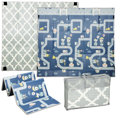 AIYAPLAY Foldable Baby Play Mat, Baby Playpen, Reversible Foam Playmat, Floor Mats for Toddlers, Traffic and Grey Diamond Theme AOSOM