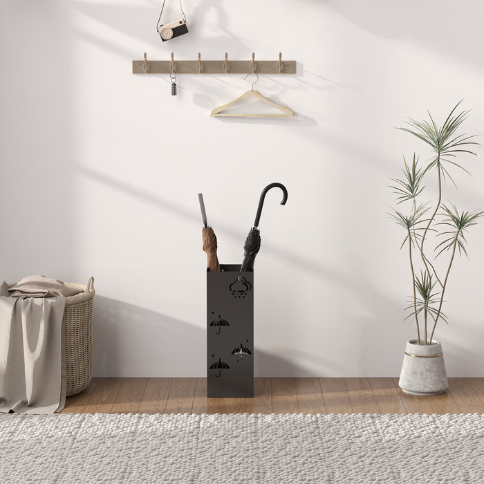 Black Metal Umbrella Stand with Drip Tray and Hooks for Hallway and Entryway by HOMCOM