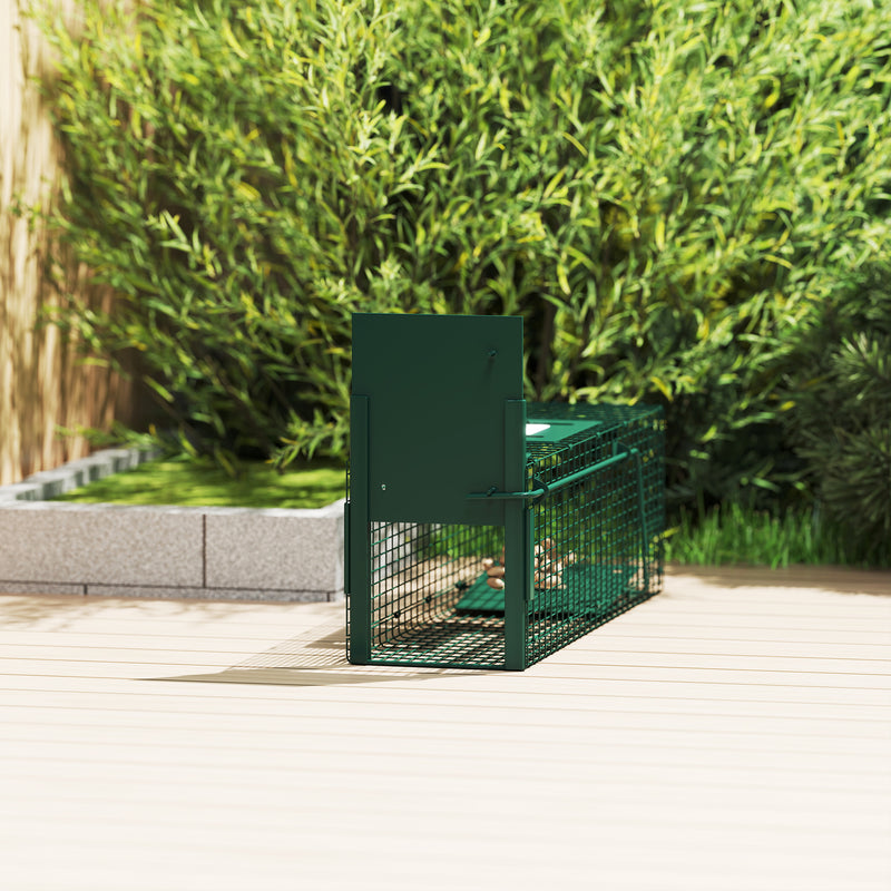 Heavy Duty Metal Rat Trap Cage for Small Animal Control with Single Door Dark Green AOSOM