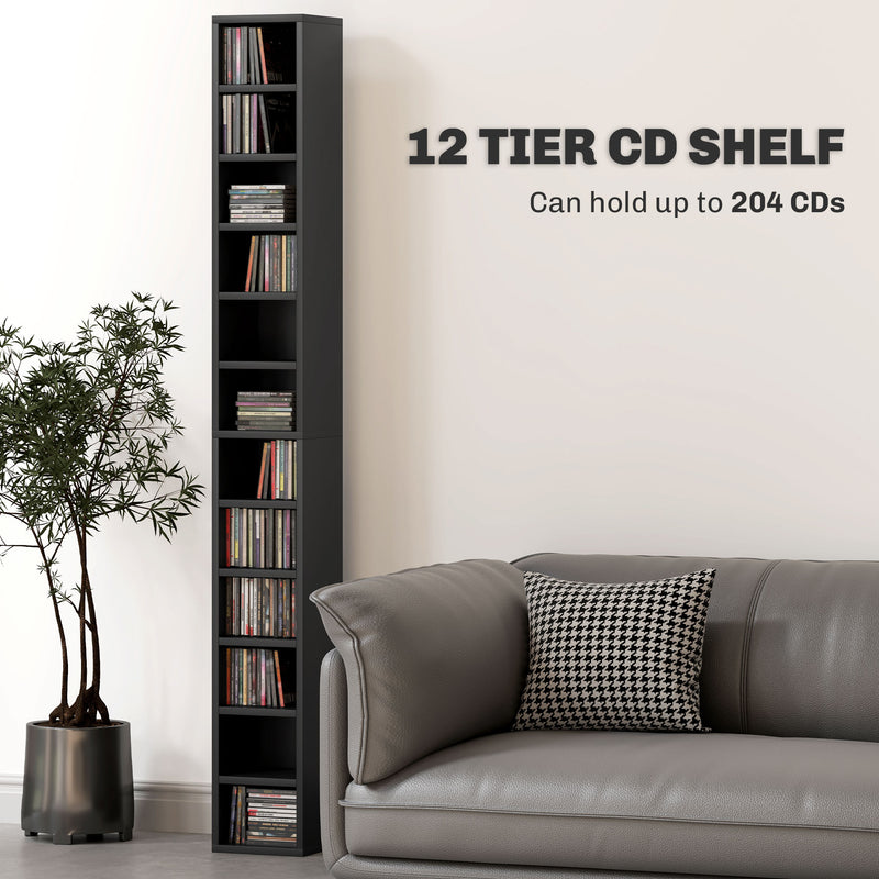 Tall Black CD Storage Tower Holds 204 Discs Slim Media Shelf Unit by HOMCOM