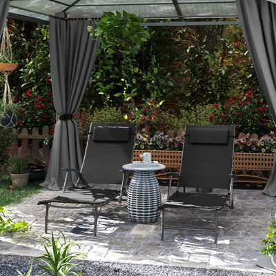 Set of 2 Black Folding Sun Loungers with Adjustable Recline and Pillows for Garden and Patio by Outsunny